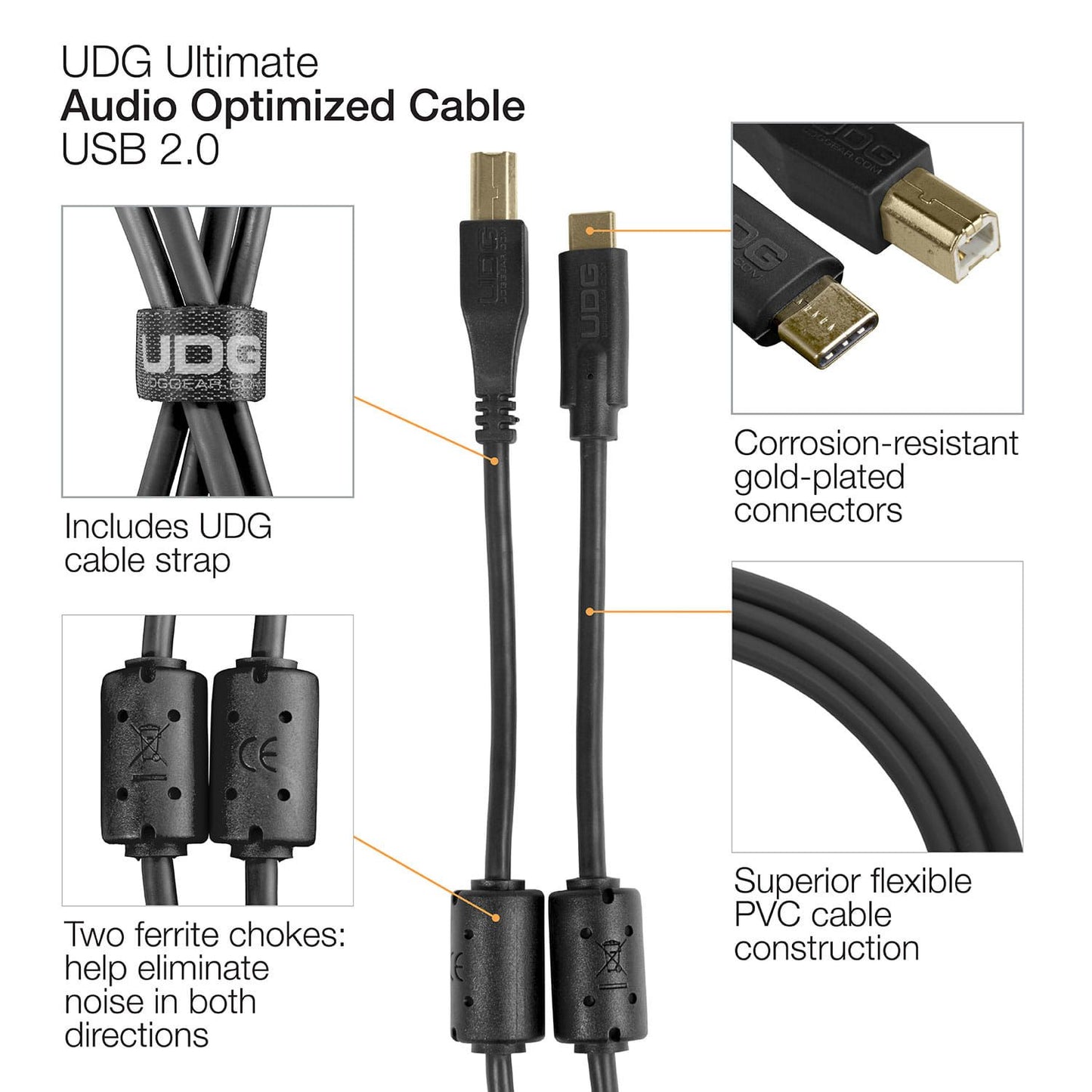 UDG Ultimate USB Cable 2.0 C-B Black Straight