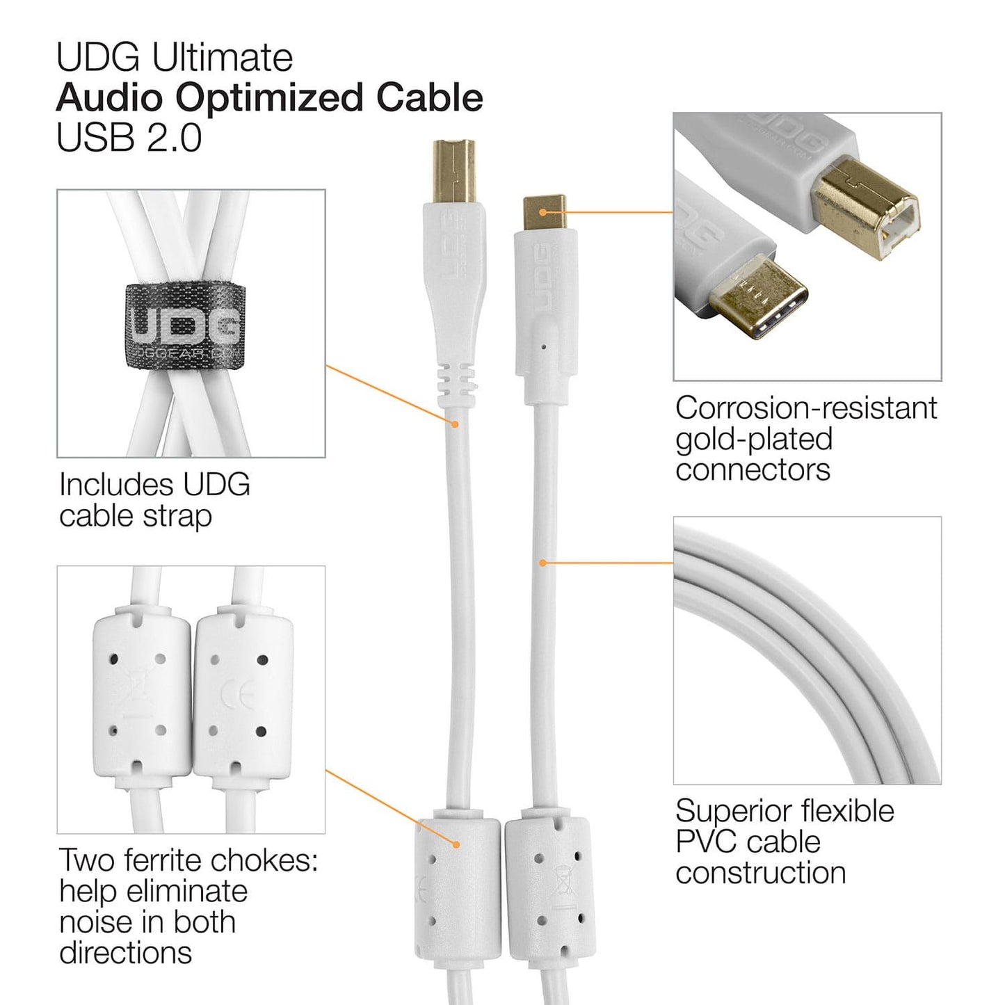 UDG Ultimate USB Cable 2.0 C-B White Straight