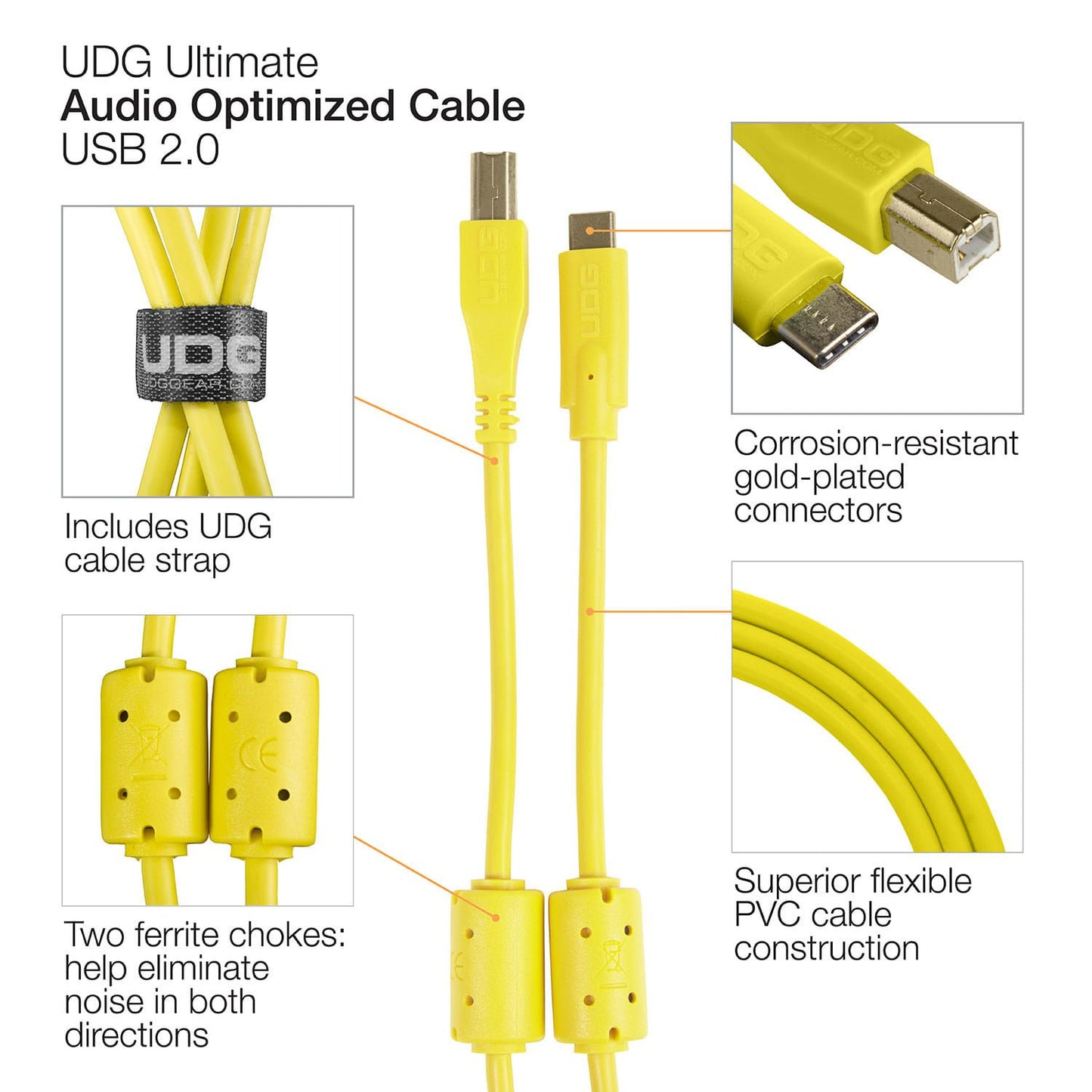 UDG Ultimate USB Cable 2.0 C-B Yellow Straight